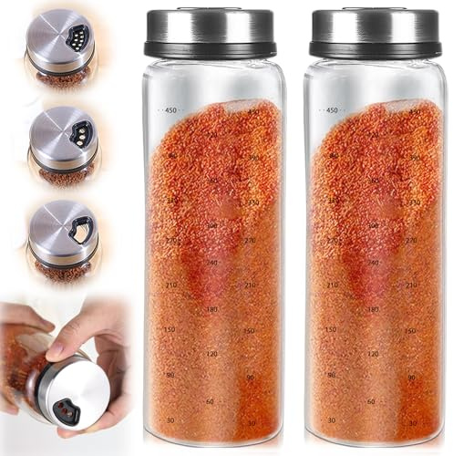 GOEDCH Barattoli Portaspezie in Vetro Borosilicato: 2 Pezzi 500 ml Grande Barattoli per Spezie con Coperchi Rotanti, Barattoli Portaspezie Vetro per Condimenti per Cucina, Sala da Pranzo