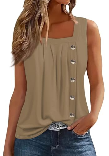 T Shirt Long Femme Debardeur Blanc Femme Grande Taille Débardeur Femme Fluide Débardeur Long Femme Été Debardeur Rouge Femme Debardeur Blanc Femme Haut sans Manche Femme Beige XL