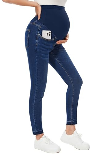 PACBREEZE Jeans premaman da donna sopra la pancia skinny pantaloni in denim elasticizzati comodi pantaloni slim gravidanza, B01: Blu Scuro Vintage, M