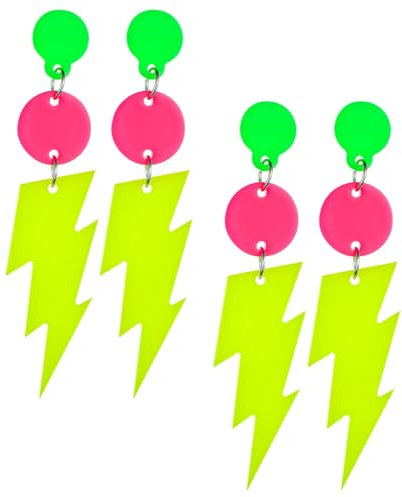 2 Paar Neon Ohrringe Damen Acryl Ohrringe 80er 90er Jahre Neon Quastenohrringe Halloween Vintage Ohrhänger Mädchen Hängende Ohrstecker für Halloween Mottoparty Maskerade Kostümparty (Gelb)
