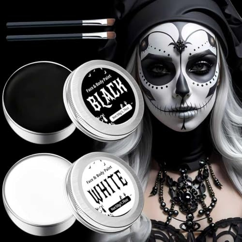 White Black Face Paint Makeup Halloween 100g, Halloween Make Up Kit Adults, Halloween Face Paints Kit, Skeleton Zombie Clown Makeup Halloween, Body Paint for Fancy Dress, Festivals