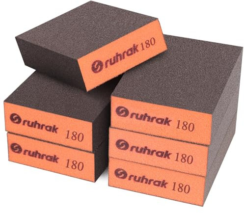 Sruhrak Bloque de Lijado 12 Piezas, Esponjas de Lijado Duras, Grano 180, Almohadillas de Lijado Reutilizables en Seco y Húmedo para Madera, Plástico, Paneles de Yeso y Pulido de Metal