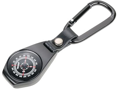 TROIKA Schlüsselanhänger mit Kompass Nord-OST – inkl. Karabinerhaken und Lederschlaufe – Leder, Metallguss – schwarz – TROIKA Original