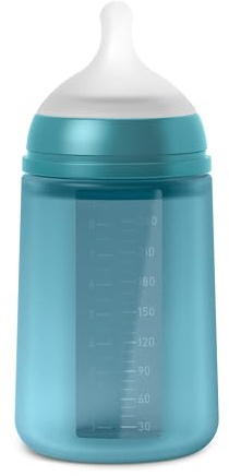 Suavinex, Biberón con Botella de Silicona de 240 ml, con Tetina Fisiológica SX Pro de Silicona, con válvula Anticólico, Biberón de Flujo Medio (M). Para Bebés +3 Meses. Colour Essence, Deep Ocean