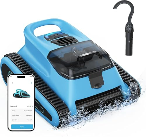 Pool Robot Vacuum for Inground Pools: Cordless Robotic Pool Cleaners with Hook 180W Suction Auto Vacuums Wall Climbing Waterline Scrubbing Cleaning 150 Mins Long Battery Up to 2,000 sq.ft
