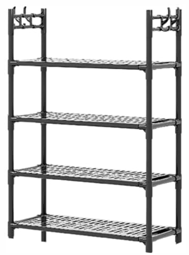 Meuble à chaussures modulaire à 4 étagères perforées avec crochets latéraux | Organisateur de chaussures et accessoires 56 x 26 x 82 cm | Meuble modulaire pour chapeaux, écharpes et lacets