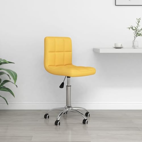 QZZCED Chaise de bureau pivotante réglable jaune moutarde avec mécanisme de levage à gaz et roues à 360 degrés, tapissée en tissu doux et rembourré pour bureau ergonomique