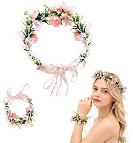 ARYIMYDP Diadema Flores Mujer 2 Pcs,Diadema Floral Colores Fiesta,Guirnalda Flores Pelo,para Fiestas Bodas Playa Fotografía