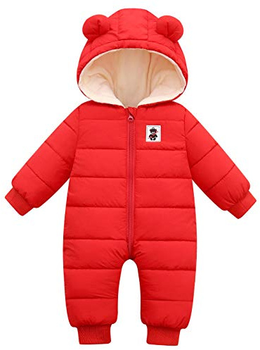 Happy Cherry - Chaqueta de Invierno para Bebés Recién Nacido Niño Niña Mono con Manga Larga Capucha MamelucoTraje de Nieve Acolchada Outdoor Ropa de una Pieza - 6-12 Meses