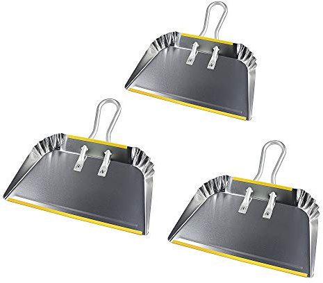 PHYEX 3-Pack 17 Heavy Duty Metal Dust Pans, Wide Dustpans for Household, Easy to Assemble
