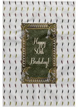 3dRose - Beverly Turner Birthday Design - Image of Happy 80th Birthday, Elegant Frame of Leaves, Green and Gold - Towels (twl-329227-1)