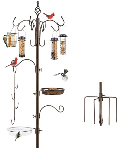 Urban Deco Deluxe Bird Feeding Station Kit Bird Feeder Pole Bird Feeders Hanging Station Multi Feeder Hanging with Metal Suet Feeder Bird Bath Mesh Tray for Attracting Wild Birds and Planter Hanger