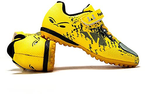 YisiNP Zapatos de fútbol para niños unisex ligeros antideslizantes zapatos de entrenamiento de verano zapatos de fútbol para césped artificial tallas 28-39, amarillo, 36 EU
