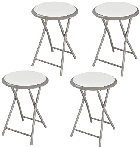 Lavish Home Folding Bar Stool - Set of 4 Heavy-Duty 18-Inch Stool - 225lb Capacity and Padded Seats for Dorm, Recreation or Game Room (White)