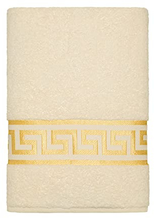 Belle Arti Premium Mäander handdukar, duschhanddukar, gästhanddukar, fluffig frotté, bomull (set om 2 – 70 x 140 cm, beige)