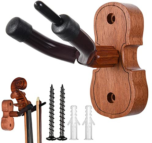 PW TOOLS Wall Mount Violin Hanger Hook, 1Pack Guitar Hooks for Wall, Mahogany Wood Violin Holder Stand, for Cello Viola Ukulele Violin String Instrument Accessories