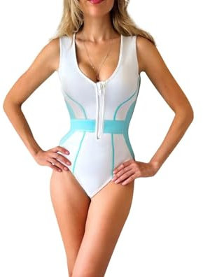 Jade LeBaum Damen Neoprenanzug Einteiler | 2 mm Hoher Stretch-Neopren-Badeanzug | Shorty Mit Frontreißverschluss | Ideal Zum Schwimmen Und Surfen Im Winter – S