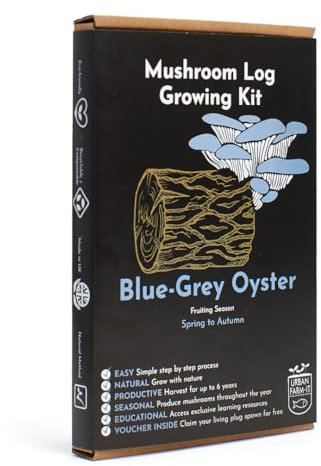 Urban Farm-It Mushroom Growing Kit Logs (Blue-Grey) | Gifts for Women, Men & Kids | Voucher to Claim Free Spawn and Begin Growing When Ready | Fun, Educational, Easy to Use & Delicious to Eat