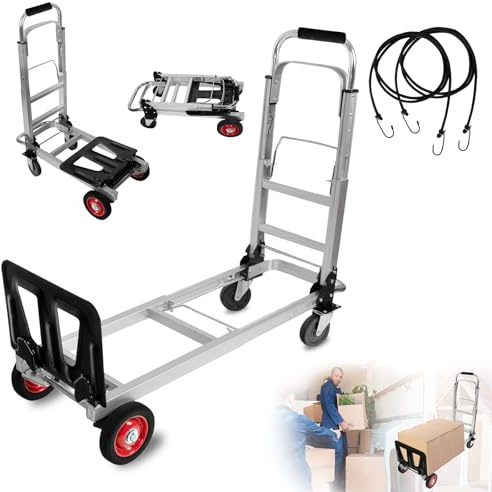 3 in 1 Aluminum Hand Truck Dolly - Convertible Heavy Duty 460lbs Capacity Folding Hand Truck with 6’’ Rubber Wheels and Telescoping Handles Multi-Position Dolly Platform Hand Cart