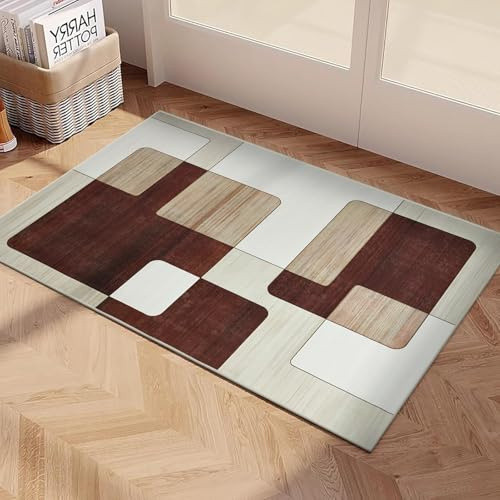 Imperial Rooms Area Rugs Living Room - Brown and Beige Rugs for Bedroom Modern Kitchen Carpet - Geometric Pattern Durable Super Soft Non Shedding Small Rug Easy Care (40CM x 60CM, Viva)
