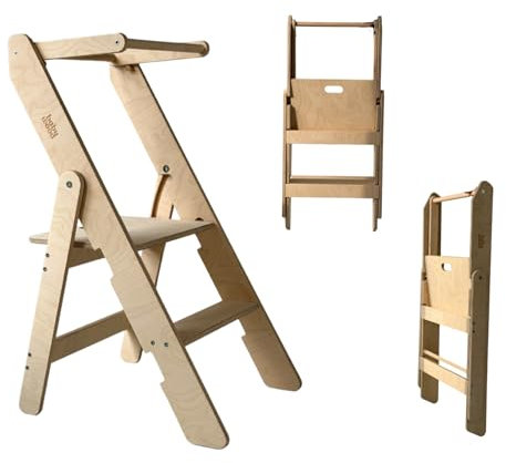 Lernturm Klappbar aus Holz, Lernturm faltbar, Küchenturm aus Holz, Klappbarer Küchenhelfer, Lerntower Montessori, Kleiner Lehrturm (Natural)