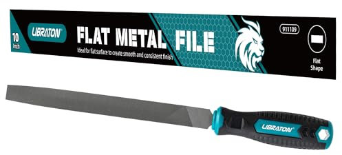 LIBRATON Lima de Metal Plana de 10 Pulgadas, Herramienta de Archivo de Metal con Mango Ergonómico, Lima de Mano para Metal, Metalurgia, Madera, Plástico, Lima Plana para Refinar, Dar Forma y Raspar