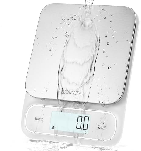 Balance de cuisine BOMATA étanche IPX6, 0,1g de Haute Précision, balance numérique rétroéclairée, plateforme de pesage en acier inoxydable, idéale pour les aliments, la cuisine, etc. B619 Blanc