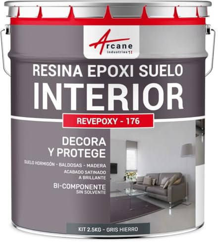 ARCANE INDUSTRIES Resina epoxi para suelos interiores - REVEPOXY - 176-2,5 kg (hasta 12,5 m² en 2 capas) Gris Hierro - RAL 7011