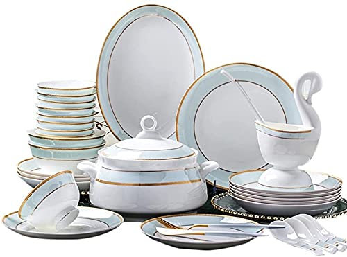 HAVVMK Juego de vajilla de cerámica de 60 uds, vajilla de Porcelana de Hueso, Platos, combinación de cerámica, Servicio de Cena, Servicio de Porcelana para 10