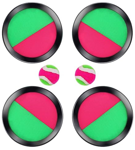 SSKHE Pack of 4 Toss and 2 Catch Ball Set,Four 19cm Velcro Paddle Discs and Two Tennis Balls,Outdoor Toys Beach Games,Portable Beach Toys for Kids Family Children