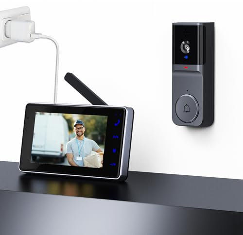 Sonnette sans Fil avec Camera et Écran IPS de 4.3 Visiophone Bluetooth Caméra de Sonnette 1080P Interphone Vidéo 120° Vision Nocturne Audio Bidirectionnel pour Masion,sans APP,sans WiFi