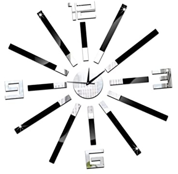 PRETYZOOM Reloj De Pared Creativo con Espejo Decorativo Silencioso Números Grandes y Resistente para Estudio Dormitorio y Salón Sin Pilas