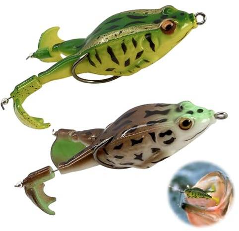 FortuneGlobe - Cebo de pesca (2 unidades, doble anzuelo 360° Soft, cebo de silicona para bajo, trucha y lucio)