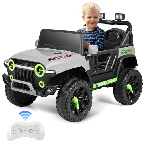 Voiture électrique pour Enfants, véhicule électrique 12 V avec télécommande 2,4 G, 2 Portes, MP3, Musique, klaxon et lumières LED (Gris)