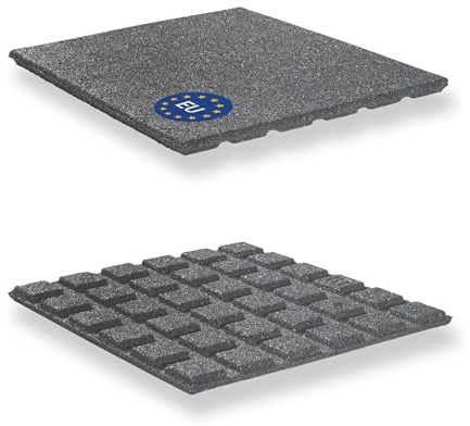 Gartenpirat Fallschutzmatte 50x50 cm Stärke 43 mm grau Gummimatte für öffentliche und Private Spielplätze Spieltürme Bodenschutzmatte rutschfest wetterfest innen außen