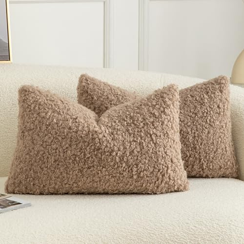 Joyouth 2er Set Curly Teddy Wolle Faux Pelz werfen Kissenbezug Abdeckungen Fuzzy Akzent weiche Sherpa Kissenbezüge Schaffel Fleece Dekorative Kissen Fall für Sofa Couch Wohnzimmer 30x50 cm Khaki