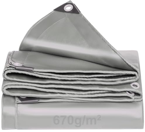 Grå presenning 670 g/m² lastbilspresenning med öljetter PVC-tygpresenning vattentät slitstark och UV-beständig för båt, lastbilar, släpvagnar, pool, konstruktion, tak, trä, trädgårdsmöbelskydd och
