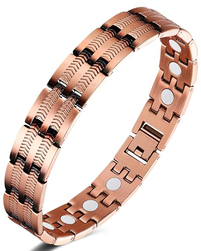 Jeracol Braccialetti da uomo in rame 99% Soild, braccialetto in rame con magneti, dimensioni regolabili e confezione regalo per gioielli, 22 cm