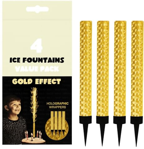 Ice Fountain Candle Cake Topper for Birthdays, Weddings, Anniversary's Decoration Sparklers Candles, Pack of 4 (Gold)