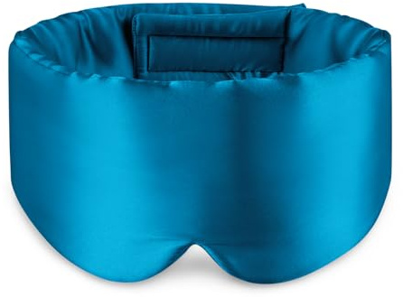 Zenssia 100% Mulberry Silk Sleep Mask Eye Mask for Man and Woman with Adjustable Headband, Full Size Large Sleep Mask & Blindfold for Total Blackout for All Night Sleep, Travel & Nap- Peacock Blue
