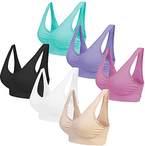 Blu Apparel Multipack Seamless Comfort Bras Sleep Bras Sizes 8-24 Not Padded Wireless (UK, Alpha, XL, Regular, Regular, Black/White/Nude/Aqua/Pink/Lilac 6 Pack)