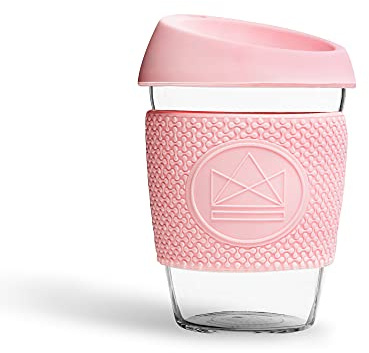 Neon Kactus Glass Coffee Cup | Reusable Glass Cup with Lid for Home or On The Go | Portable Coffee Cup | for Hot & Cold Drinks | Durable, Non-Permeable, Non-Slip, Splash-Proof | Pink Flamingo, 12oz