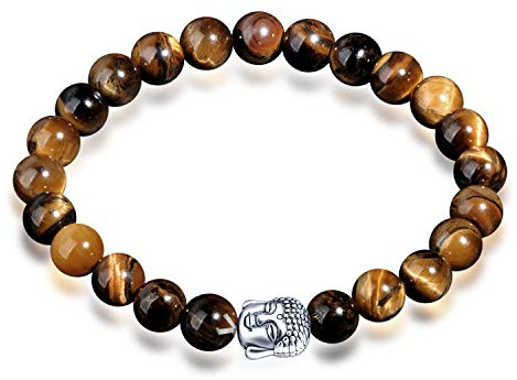 Feilok Bracelet de montre Bouddha d'amitié pour partenaire, bracelet en pierres naturelles véritables (bijoux spirituels) avec perle de bouddhisme noble, blanc, 21 cm, Pierre Métal