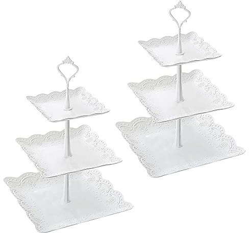 Plastic Cake Stand Party Tableware Party Food Server Display Set Dessert Stand Slate Serving Set (2 Square)