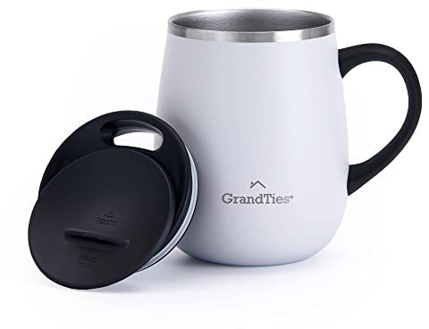 GRANDTIES Taza de café aislada con asa, tapa deslizante para copa de vino a prueba de fugas, taza de viaje con doble pared de acero inoxidable al vacío que mantiene tus bebidas calientes o frías,
