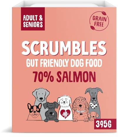 Scrumbles Natural Wet Dog Food, Grain Free Recipe with 70% Salmon and Slippery Elm, 7x 395g,package may vary