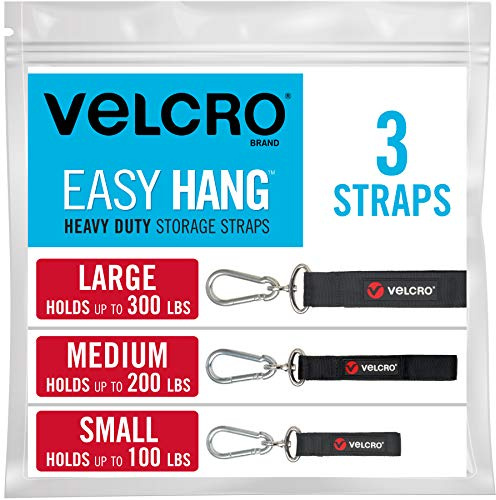 Velcro Brand VEL-30689-USA Easy Hang Heavy Duty Straps Garage Storage for Bikes or Ladder, Garden Hose Holder, Small, Medium, Large-3Pk, Black