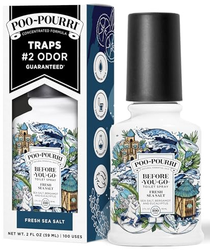 Poo-Pourri Before-You-Go Toilet Spray, Fresh Sea Salt, 2 Fl Oz, Up to 100 Uses, Bathroom Odor Deodorizer with Essential Oils for Home or Work, Travel Essentials, TSA Approved Size, Sea Salt Bergamot