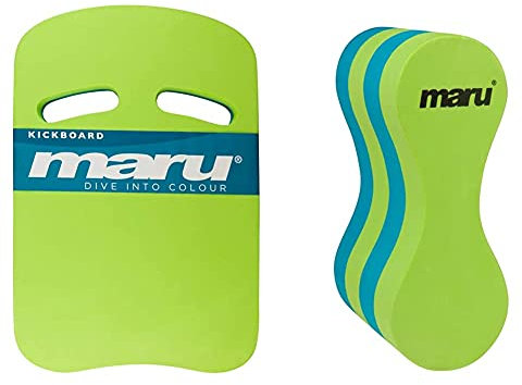 Maru Unisex's AT7124 Two Grip Fitness Kickboard, Lime/Blue, One Size & Unisex-Youth AT7129 Pull Buoy, Lime/Blue, Kids