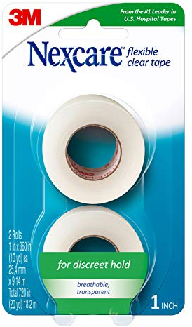 Nexcare Flexible Clear Tape, Waterproof Transparent Medical Tape, Secures Dressings and Catheter Tubing - 1 In x 10 Yds, 2 Rolls of Tape
